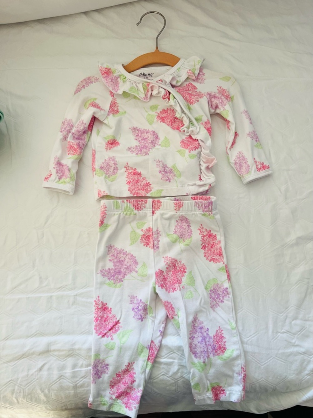Little Me White Pajama Set with Pink & Light Purple Floral Print